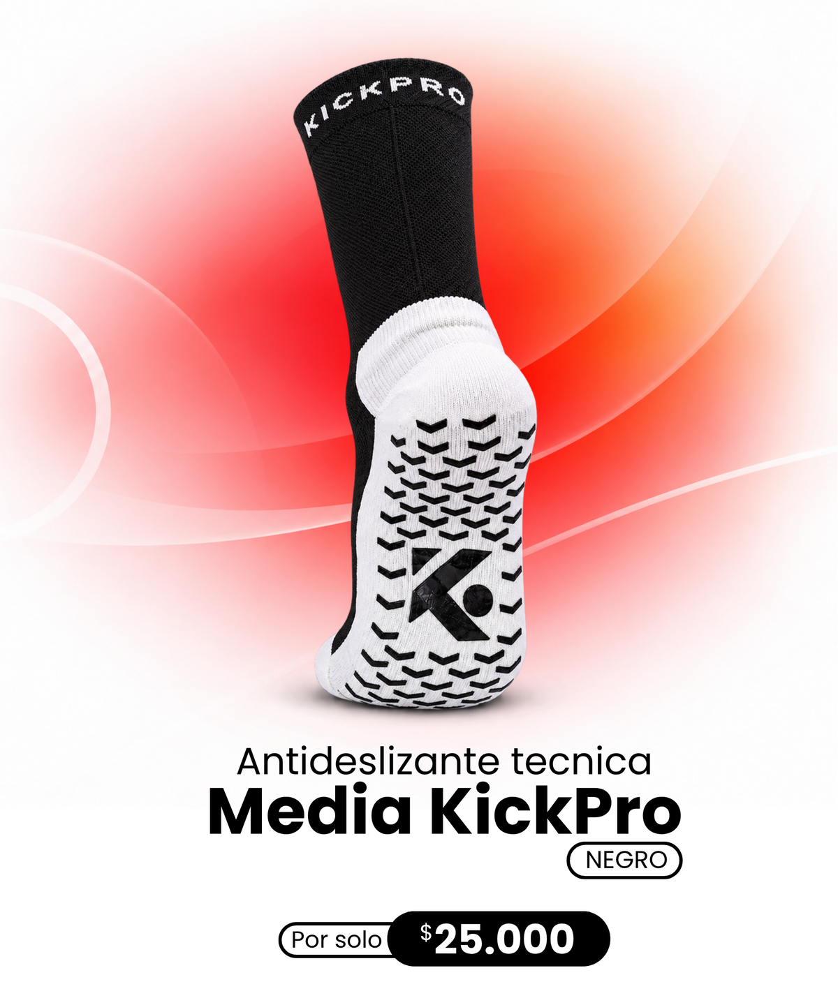 Media Deportiva Negra Antideslizante KickPro