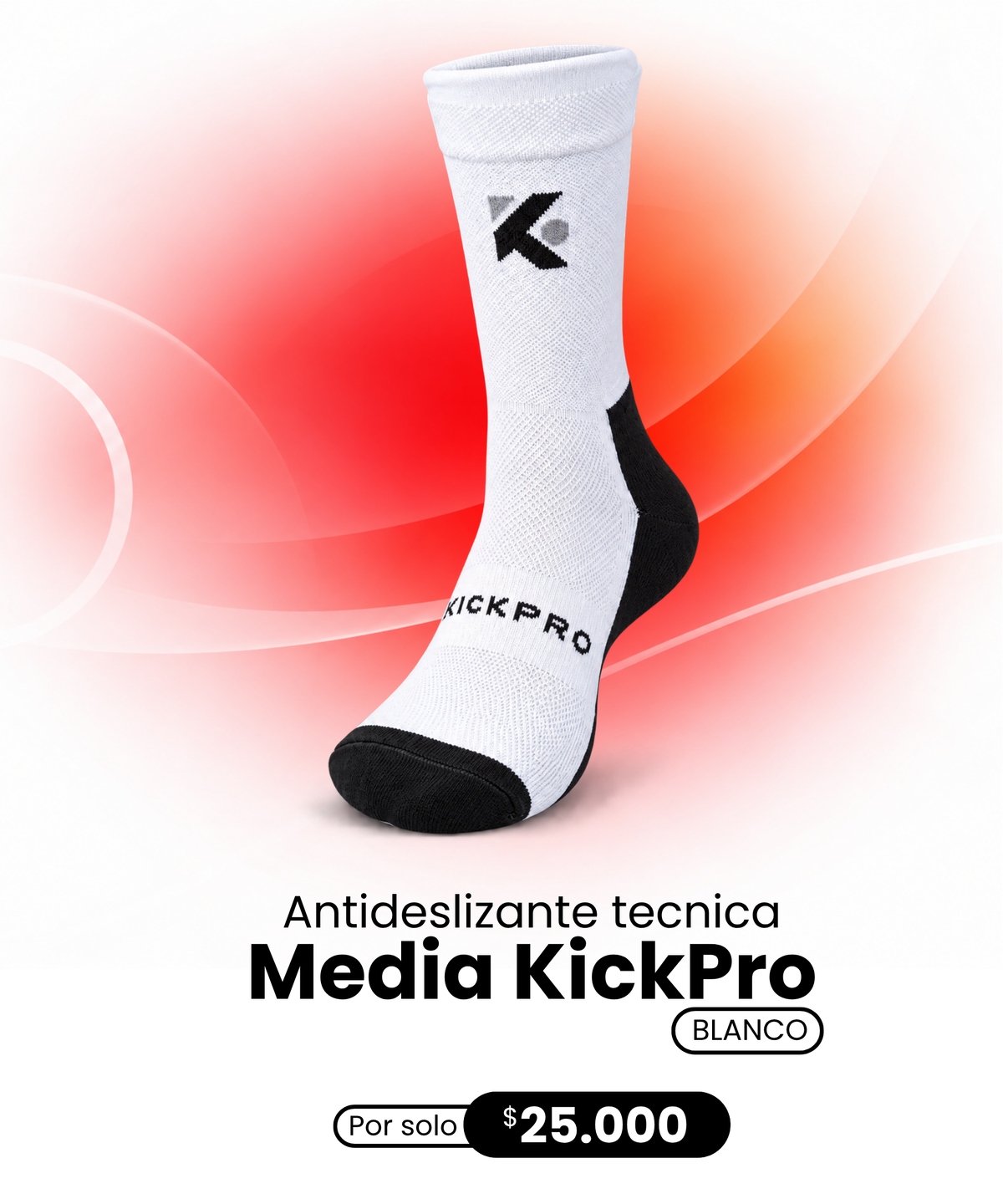 Media Deportiva Blanca Antideslizante KickPro